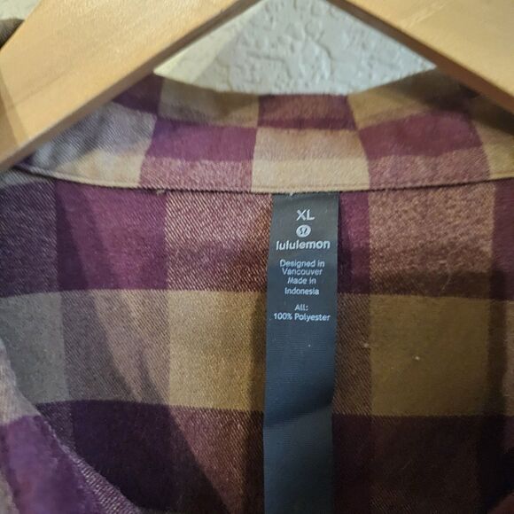Lululemon Masons Peak Flannel Shirt Mens XL Tan/Maroon Plaid Long Sleeve - Picture 2 of 5